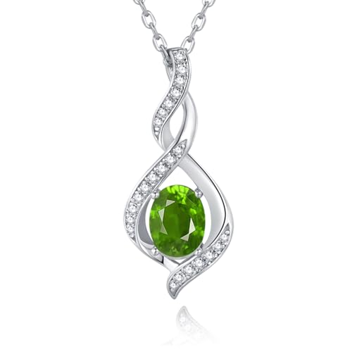 Leva Jewkis 925 Sterling Silber August Geburtsstein Erstellt Peridot Halskette Infinity Anhänger Grün Gelb Edelstein Geburtstag Jahrestag Geschenke für Frauen Mädchen Mutter, verstellbare Kette von Leva Jewkis