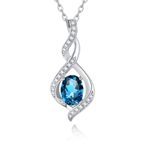 Leva Jewkis 925 Sterling Silber Dezember Geburtsstein Erstellt London Blue Topas Halskette Infinity Anhänger Geburtstag Weihnachtsschmuck für Frauen Mädchen Mutter, verstellbare Kette von Leva Jewkis