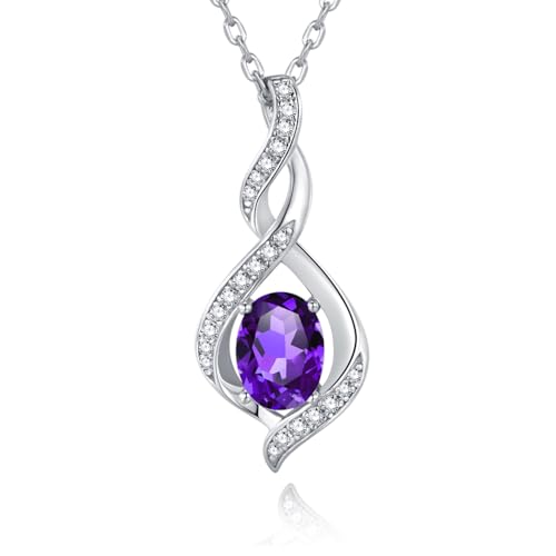 Leva Jewkis 925 Sterling Silber Februar Geburtsstein Erstellt Amethyst Halskette Infinity Anhänger Lila Edelstein Geburtstag Jahrestag Schmuck für Frauen Mädchen Mutter, verstellbare Kette von Leva Jewkis