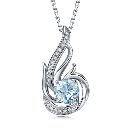 Leva Jewkis 925 Sterling Silber März Geburtsstein erstellt Aquamarin Halskette für Frauen Phoenix Halsketten Geburtstag Jubiläum Schmuck Geschenke für Frauen Mädchen, justierbare Kette von Leva Jewkis