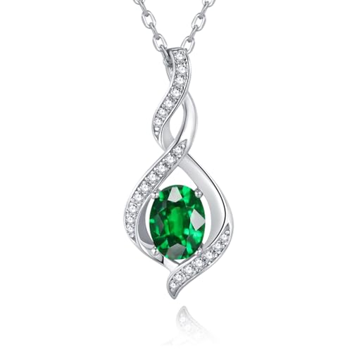 Leva Jewkis 925 Sterling Silber Mai Geburtsstein Erstellt Smaragd Halskette Infinity Anhänger Edelstein Geburtstag Muttertag Schmuck für Frauen Mädchen Mutter, verstellbare Kette von Leva Jewkis