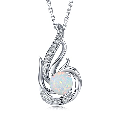 Leva Jewkis 925 Sterling Silber Oktober Geburtsstein Erstellt Opal Halskette für Frauen Phoenix Halsketten Geburtstag Jubiläum Schmuck Geschenke für Frauen Mädchen, justierbare Kette von Leva Jewkis
