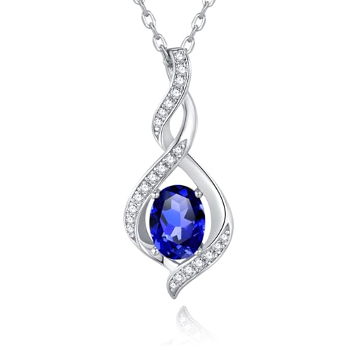 Leva Jewkis 925 Sterling Silber September Geburtsstein Erstellt blau Saphir Halskette Infinity Anhänger Edelstein Geburtstag Schmuck für Frauen Mädchen Mutter, verstellbare Kette von Leva Jewkis