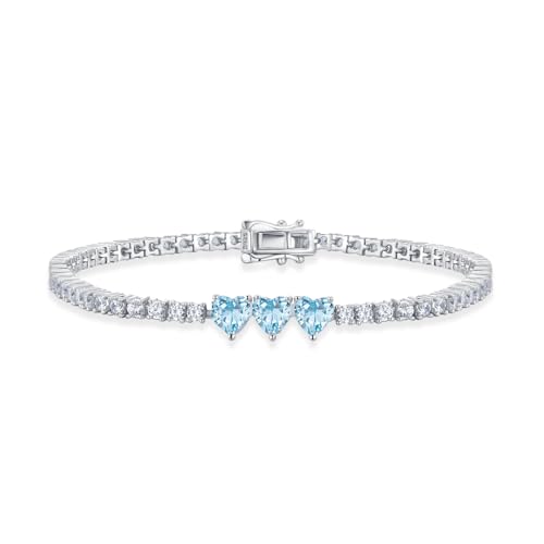 Leva Jewkis Sterling Silber Kreiert Aquamrin Herz Tennis Armbänder für Frauen März Geburtsstein Edelstein Charme Lange 5A Zirkonia Edler Schmuck für Daily Waer 7 Zoll von Leva Jewkis