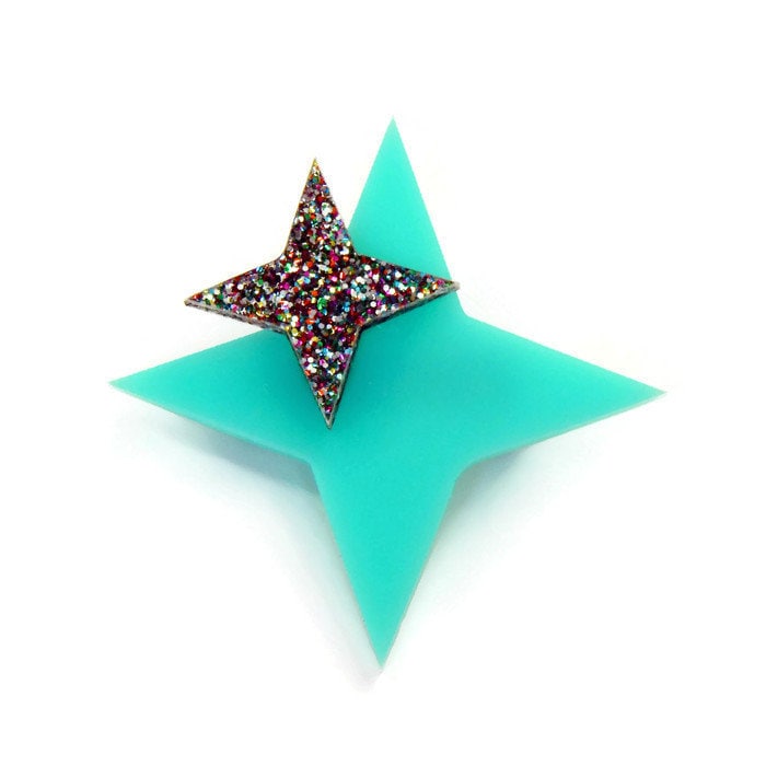 Aqua Starburst Brosche Glitzer Acryl Anstecknadel Im Retro-Stil Der 50Er Jahre von LevanterCo