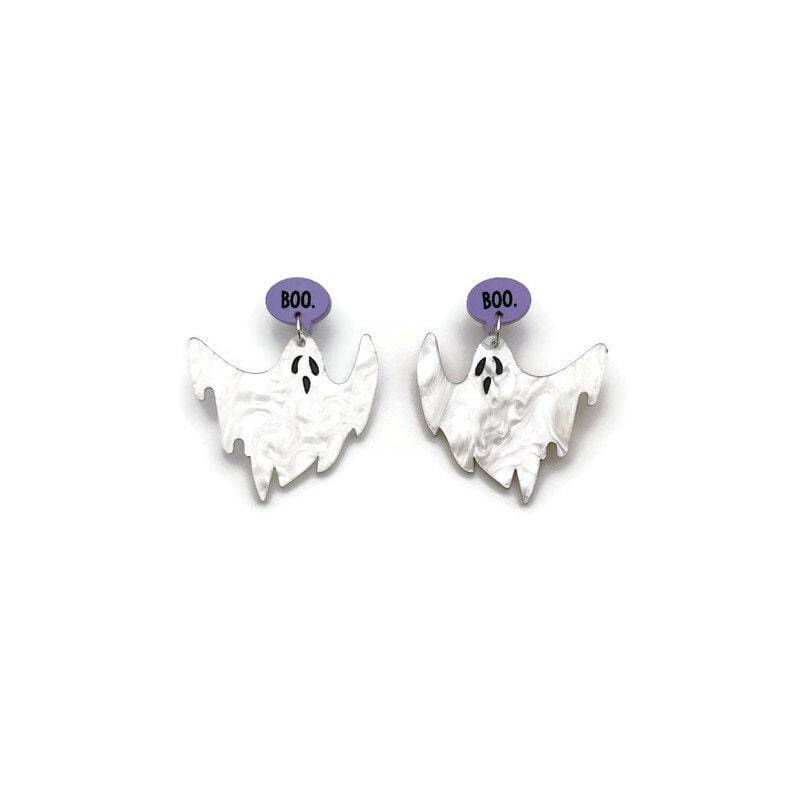 Boo Geist Acrylohrringe, Gruseliger Halloweenschmuck, Handgefertigt Aus Den Usa von LevanterCo