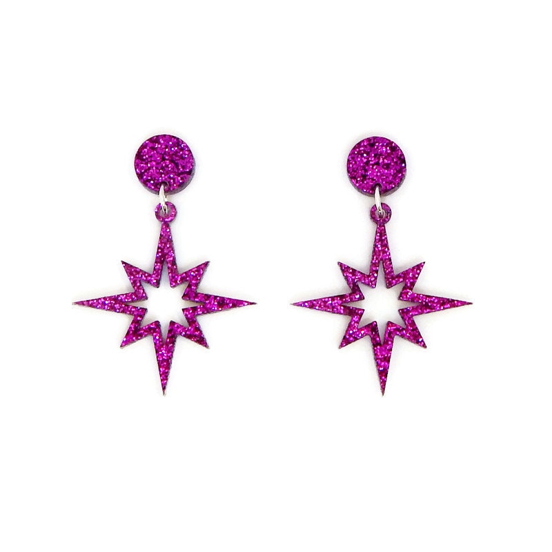 Lila Glitzer Starburst Ohrringe Retro Acryl Schmuck von LevanterCo