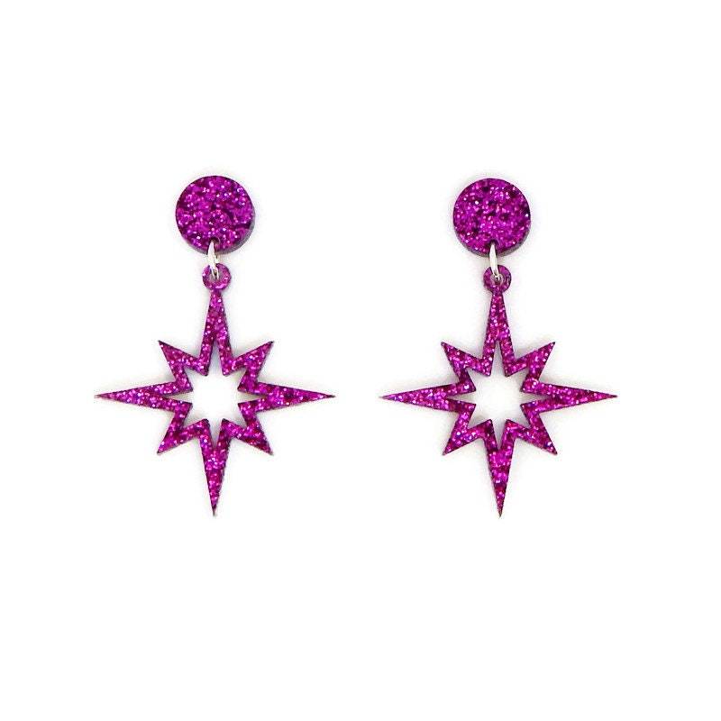 Lila Glitzer Starburst Ohrringe Retro Acryl Schmuck von LevanterCo