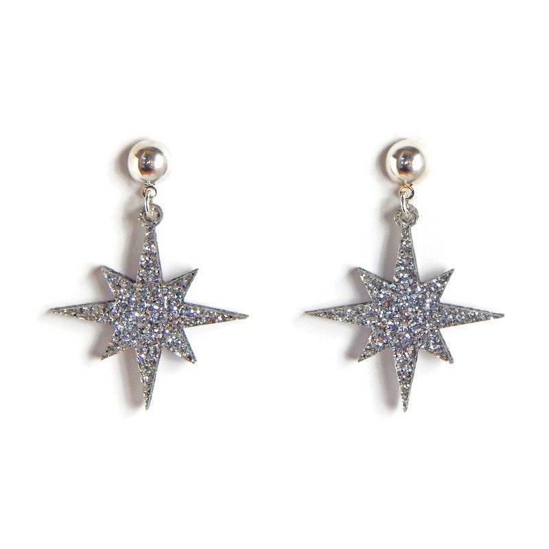 Silber Glitzer Starburst Ohrringe Retro Acryl Schmuck von LevanterCo