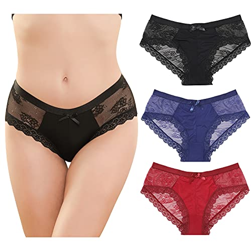 LEVAO Damen-Bikini-Höschen, Unterwäsche, Spitze, Hipster, nahtlos, sexy, hohe Schnitte, 6 Stück, 3 Stück, Medium von Levao