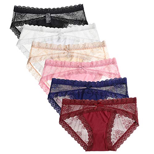 LEVAO Damen-Bikini-Höschen, Unterwäsche, Spitze, Hipster, nahtlos, sexy, hohe Schnitte, 6 Stück, 6er-Pack-4, Medium von Levao