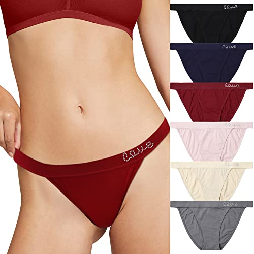 Levao 3/6er Baumwoll-Unterwäsche für Damen Cheeky Slips Bikini Set Sexy Unterhosen Atmungsaktive Hipster Panties mit Strass-Logo Mehrpack S-XL von Levao