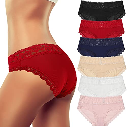 Levao 3/6er Damen Höschen Spitze Unterwäsche Stretch Bikini Atmungsaktive Slips Hipster Unterhosen Multipack S-XL von Levao