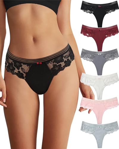 Levao 3/6er Pack String Tanga Damen Baumwolle Unterwäsche Frauen Sexy Set Unterhosen Damen Spitze Seamless Slips Womens Thongs Multipack S-XL von Levao