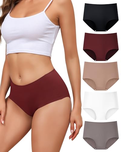 Levao 5 Unterwäsche Damen Seamless Slips Unterhose Nathlos Hohe Taille Frauen Hipster Atmungsaktiv Weich Panties Mehrpack S-XXL von Levao