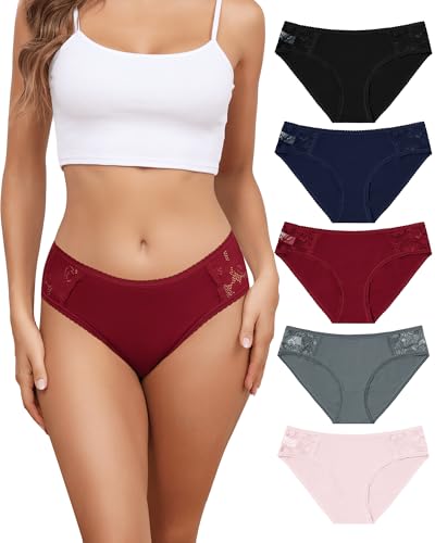 Levao 5er Pack Damen Unterhosen Spitze Slip Baumwolle Hipster Damen Höschen Unterwäsche Frauen Set Mehrpack S-XXL von Levao