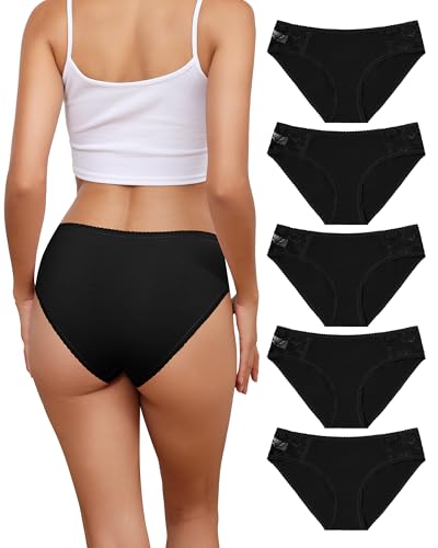 Levao 5er Pack Damen Unterhosen Spitze Slip Baumwolle Hipster Damen Höschen Unterwäsche Frauen Set Mehrpack S-XXL von Levao
