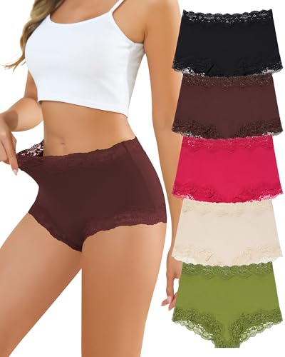 Levao 5er Pack Damen Unterhosen Spitze Slip Hipsters Boxershorts Mittel Taille Unterwäsche Frauen Atmugsaktiv Bequeme Panties Mehrpack S-XL von Levao
