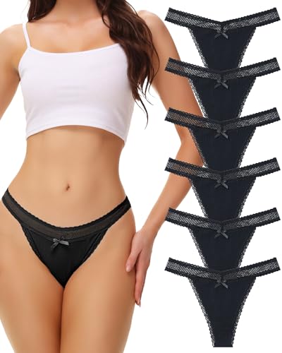 Levao 6 Baumwolle String Tanga Damen Spitze Unterhosen V-Taille Atmungsaktiv Unterwäsche Strings Thong Frauen Tangas Mehrpack S-XL von Levao
