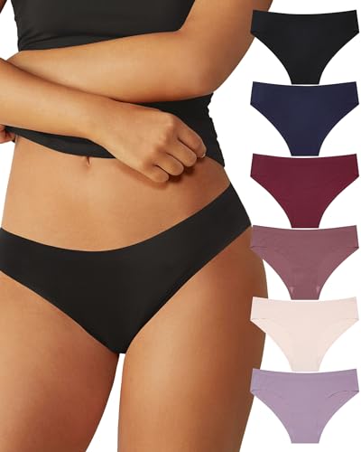 Levao 6 Pack Seamless Slips Damen Nahtlose Unterwäsche Bikini-Höschen No Show weiche Stretch-Hipster-Unterhosen Atmungsaktive Invisibles Cheeky Panties S-XL von Levao