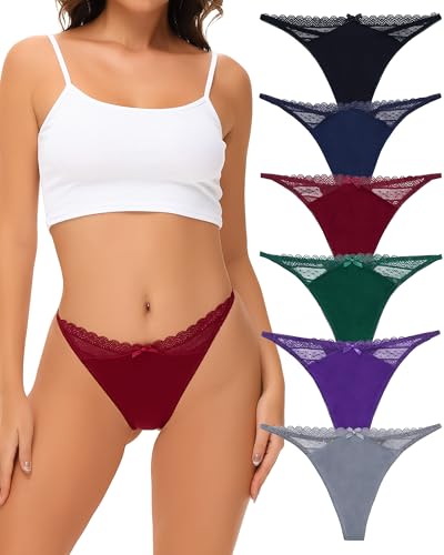 Levao 6er Pack String Tanga Damen Baumwolle Spitze Unterhosen Frauen Stretch Unterwäsche Damen Slips Mehrpack S-XL von Levao