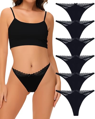 Levao 6er Pack String Tanga Damen Baumwolle Spitze Unterhosen Frauen Stretch Unterwäsche Damen Slips Mehrpack S-XL von Levao