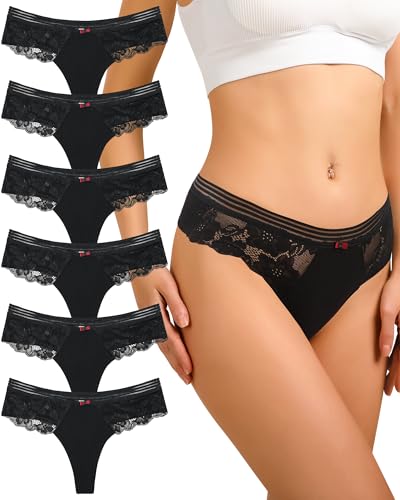 Levao 6er Pack String Tanga Damen Baumwolle Unterwäsche Frauen Sexy Set Unterhosen Spitze Bikini Slips Womens Thongs Multipack S-XL von Levao