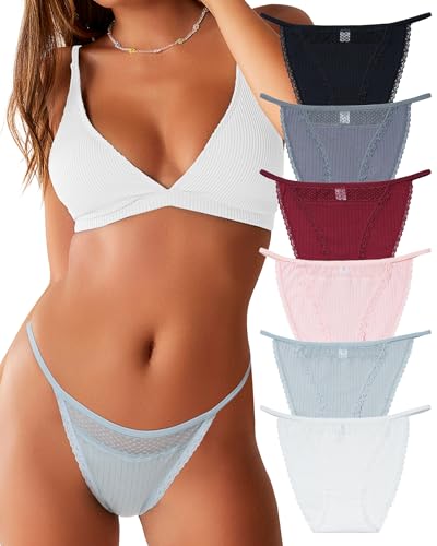 Levao Unterhosen Damen Baumwolle Brazilian Slip Spitze Unterwäsche Frauen Brasilien String Bikinihose Slips Hohes Bein Bequem Panties Mehrpack 6er Pack von Levao