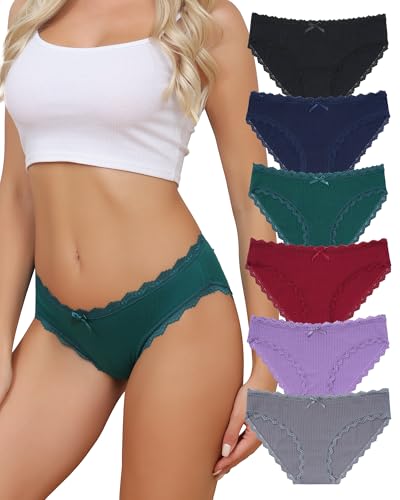 Levao 6er Pack Unterhosen Damen Baumwolle Slip Spitze Hipster Atmungsaktiv Unterwäsche Frauen Pantys Höschen Set Mehrpack S-XXL von Levao