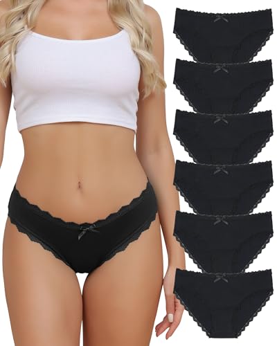 Levao 6er Pack Unterhosen Damen Baumwolle Slip Spitze Hipster Atmungsaktiv Unterwäsche Frauen Pantys Höschen Set Mehrpack S-XXL von Levao