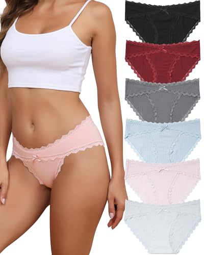 Levao 6er Pack Unterhosen Damen Baumwolle Unterwäsche Frauen Slips Damen mit Spitze Atmungsaktiv Panties Bequeme Hipster Mehrpack S-XXL von Levao