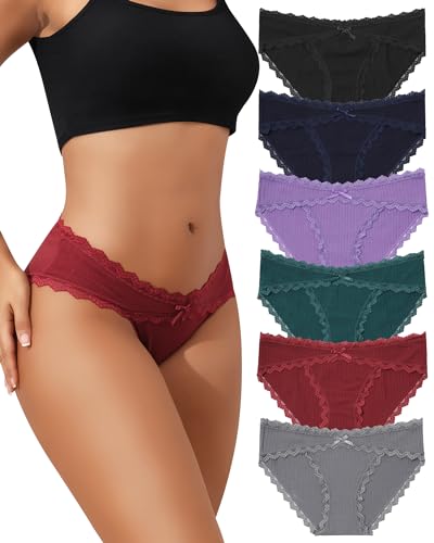 Levao 6er Pack Unterhosen Damen Baumwolle Unterwäsche Frauen Slips mit Spitze Atmungsaktiv Panties Bequeme Hipster Mehrpack S-XXL von Levao