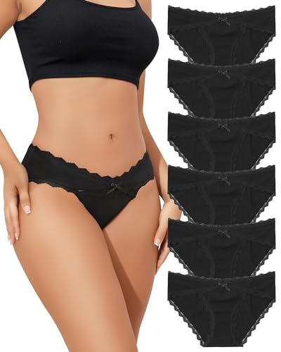 Levao 6er Pack Unterhosen Damen Baumwolle Unterwäsche Frauen Slips mit Spitze Atmungsaktiv Panties Bequeme Hipster Mehrpack S-XXL von Levao