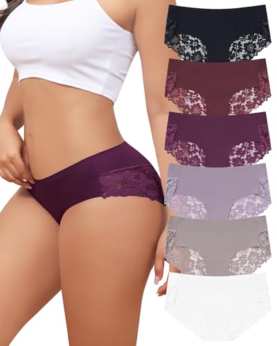 Levao 6er Pack Unterwäsche Damen Seamless Slips Damen Nahtlos Spitzen Slips Frauen Unterhosen Bequem Panties Hipster Mehrpack S-XXL von Levao