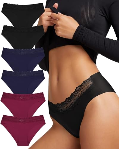 Levao 6er Seamless Slips Damen Nahtlose Spitzen Unterwäsche Frauen Sexy Unterhosen Nahtlo Hipster Set Bequem Stretch Damen Pantys Mehrpack S-XL von Levao