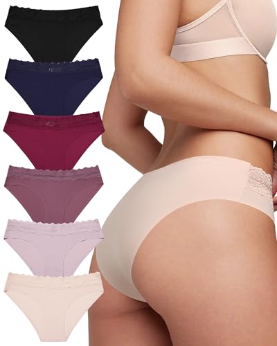 Levao 6er Seamless Slips Damen Nahtlose Spitzen Unterwäsche Frauen Sexy Unterhosen Nahtlo Hipster Set Bequem Stretch Damen Pantys Mehrpack S-XL von Levao