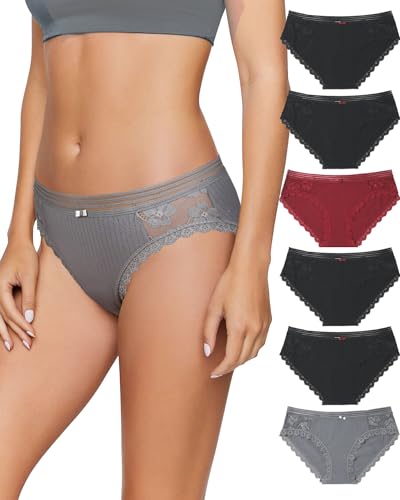 Levao 6er Unterhosen Damen Baumwolle Spitze Unterwäsche Set Frauen Sexy Women's Knickers Soft Bequem Hipster Panties Damen Slips Mehrpack S-XL von Levao