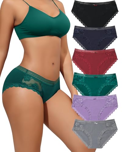 Levao 6er Unterhosen Damen Spitze Slip Baumwolle Unterwäsche Frauen Hipster Panties Damen Soft Bequeme Unterwäsche Mehrpack S-XL von Levao