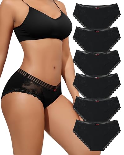 Levao 6er Unterhosen Damen Spitze Slip Baumwolle Unterwäsche Frauen Hipster Panties Damen Soft Bequeme Unterwäsche Mehrpack S-XL von Levao