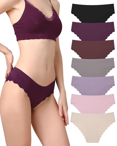 Levao 7 Pack Seamless Slips Damen Unterwäsche Nahtlose Hipster Welle Gesäumt Soft Stretch Invisibles Unterhosen No Show Atmungsaktive Bikini S-XL von Levao