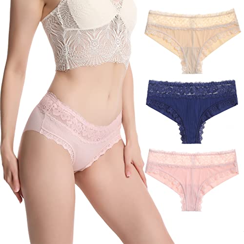 LEVAO Unterhosen Damen Spitze Tanga Hipster, Brasil Slips Frauen Unterwäsche String Tanga Mehrpack S-XL von LEVAO