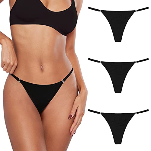 Levao Damen String Aus Baumwolle, Tief Sitzender Unterwäsche Thong Tangas für Frauen Unsichtbarer Höschen Bikini Multipack, S-XL (M, 3 Pcs-Schwarz-[Sense of Mystery]) von Levao