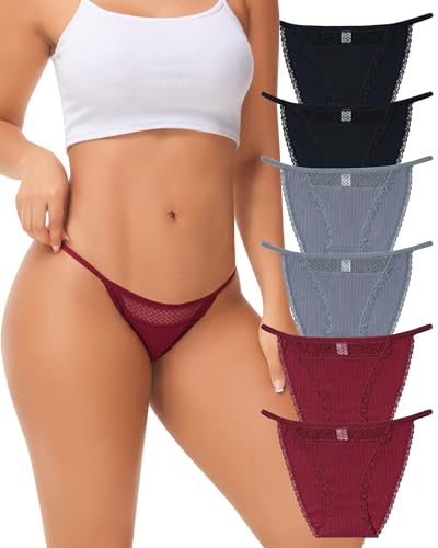 Levao Unterhosen Damen Baumwolle Brazilian Slip Spitze Unterwäsche Frauen Brasilien String Bikinihose Slips Hohes Bein Bequem Panties Mehrpack 6er Pack von Levao