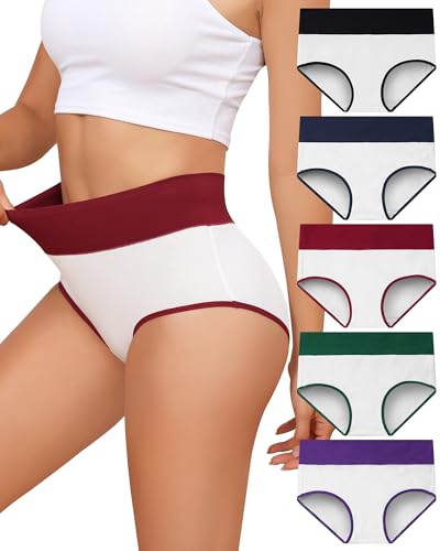 Levao Unterhosen Damen Baumwolle Hohe Taille Unterwäsche Frauen Slips Stretch Bequem Atmungsaktiv Panties High Waist Women Underwear Mehrpack 5er Pack(S-XXL) von Levao