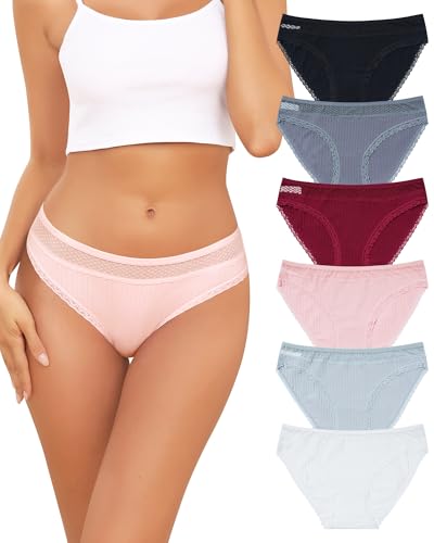 Levao Unterhosen Damen Baumwolle Spitze Unterwäsche Frauen Slip Brazilian Hipster Atmungsaktiv Weich Panties Pantys Mehrpack 6 von Levao