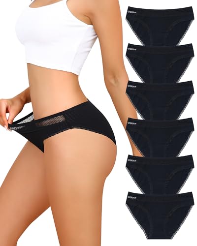 Levao Unterhosen Damen Baumwolle Spitze Unterwäsche Frauen Slip Brazilian Hipster Atmungsaktiv Weich Panties Pantys Mehrpack 6 von Levao