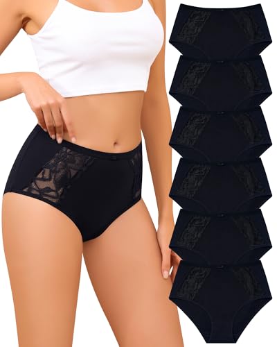 Levao Unterhosen Damen Baumwolle Unterwäsche Frauen Hohe Taille Hipster Slips Spitze Stretch Bequem Atmungsaktiv Panties High Waist Women Underwear Mehrpack 6er Pack(S-XXL) von Levao