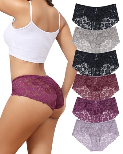 Levao Unterhosen Damen Seamless Slips Damen Spitzen Nahtlose Unterwäsche für Frauen Höschen No Show Atmungsaktiv Weiche Ohne Naht Hipster Invisible Unsichtbare Panties Slips 6 Pack(S-XL) von Levao
