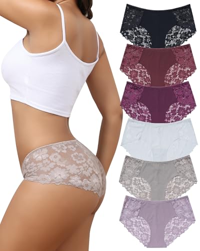 Levao Unterhosen Damen Seamless Slips Damen Spitzen Nahtlose Unterwäsche für Frauen Höschen No Show Atmungsaktiv Weiche Ohne Naht Hipster Invisible Unsichtbare Panties Slips 6 Pack(S-XXL) von Levao