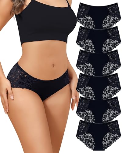Levao Unterhosen Damen Seamless Slips Damen Spitzen Nahtlose Unterwäsche für Frauen Höschen No Show Atmungsaktiv Weiche Ohne Naht Hipster Invisible Unsichtbare Panties Slips 6 Pack(S-XXL) von Levao